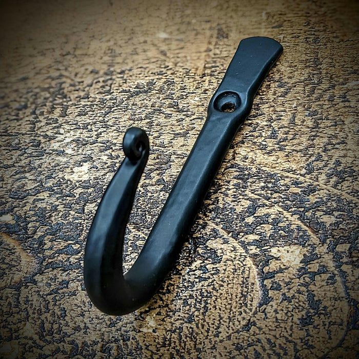 Wrought Iron Hooks - Blacksmith Hand Forged Decorative Wall Mounted Hooks for Hanging Coats etc - Painted Black Finish - Screws Included