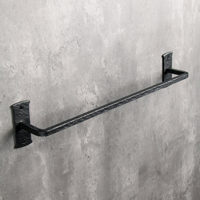 3pc Bathroom Set - Blacksmith Hand Forged - Towel Rail, Ring and Toilet Paper Holder - Wrought Iron - Hammered Square Finish