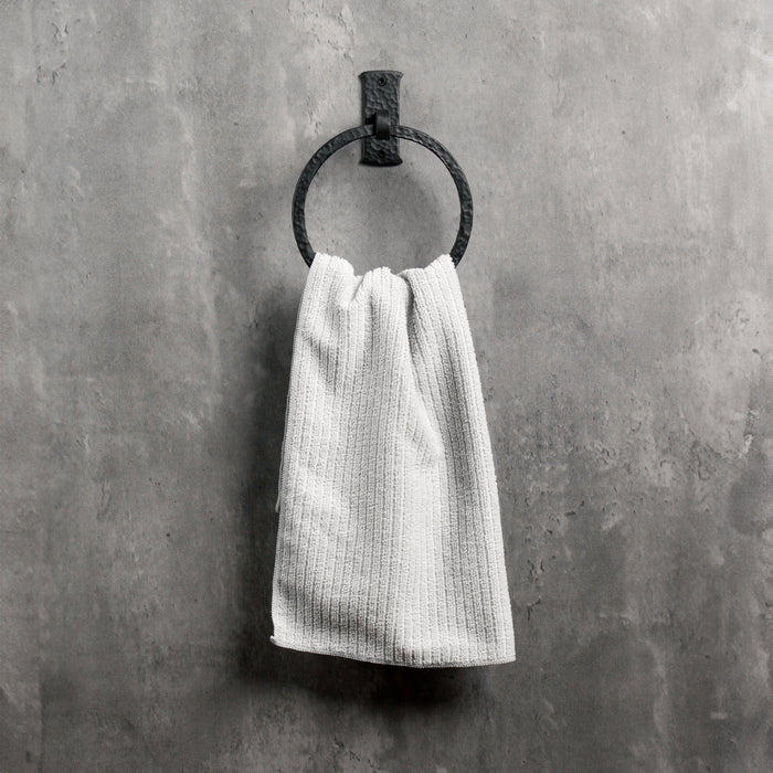 3pc Bathroom Set - Blacksmith Hand Forged - Towel Rail, Ring and Toilet Paper Holder - Wrought Iron - Hammered Square Finish