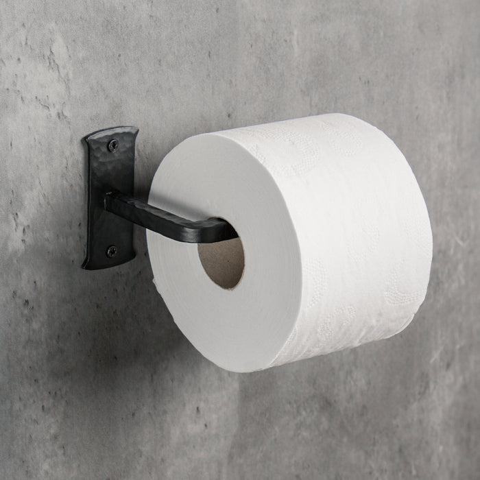 3pc Bathroom Set - Blacksmith Hand Forged - Towel Rail, Ring and Toilet Paper Holder - Wrought Iron - Hammered Square Finish