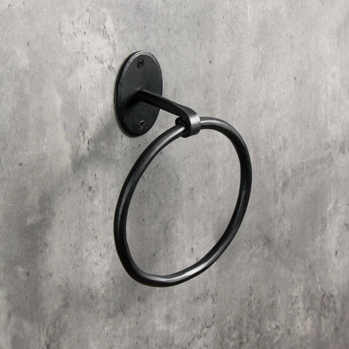 3pc Bathroom Set - Blacksmith Hand Forged - Towel Rail, Ring and Toilet Paper Holder - Wrought Iron - Hammered Oval Finish