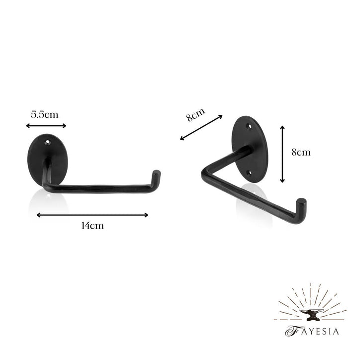 3pc Bathroom Set - Blacksmith Hand Forged - Towel Rail, Ring and Toilet Paper Holder - Wrought Iron - Hammered Oval Finish